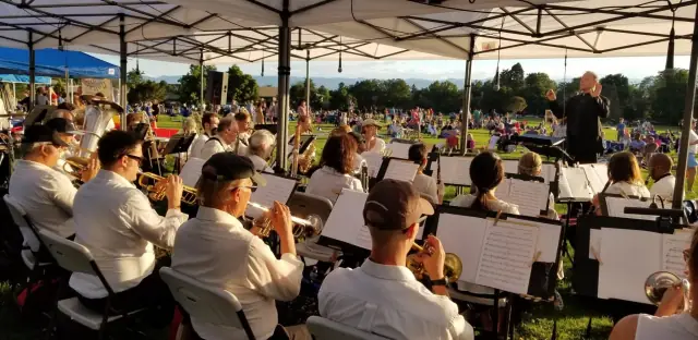 The Denver Municipal Band brass section at Cranmer Park